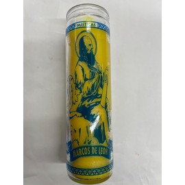 San Marcos de Leon unscented Yellow Pillar Candle in Glass