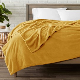 Hafaa Fleece Blanket and Throws 400 GSM Fluffy Sofa Throw Blanket - Extra Soft Cozy Blankets for Bed Versatile Warm Throws for Sofas and Couch Throw/Single, Mustard, 130x150cm