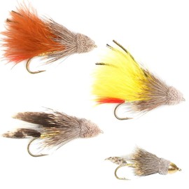 4 Muddler Minnow Fly Fishing Flies Assortment - Bass and Big Trout Streamers Fly Fishing Fly Collection - 4 Flies Size 4 and 6