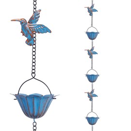 giole 13.4FT Rain Chain, Hummingbird Rain Chains for Outside, Copper Rain Chain Bell with 12 Cups, Decorative Rain Catcher Chain Replacement Downspout for Gutters