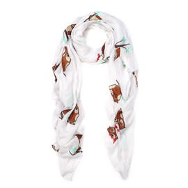 TrendsBlue Premium Night Owl Print Fashion Scarf Wrap, White