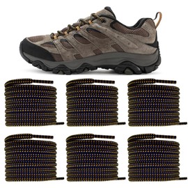 NDTEZUGT 3 Pairs Hiking Shoelaces for Merrell Moab Boots, 13/64'' (5mm) Round Boot Shoe Laces Replacement Strings (Black-Yellow, 54''/140cm)