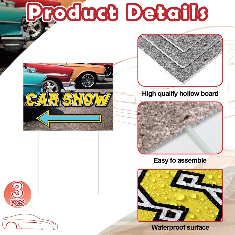 AceOrbit 3 Pcs Car Show Arrow Yard Sign 16 x