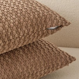 UGASA 14x24 Inch Pillow Cover Pack of 1 Soft Boho Stripe Corduroy Long Rectangle Lumbar Cushion Cover Farmhouse Decorative Throw Pilowcase for Bed, Couch, Sofa, Bedroom, Living Room, Light Brown