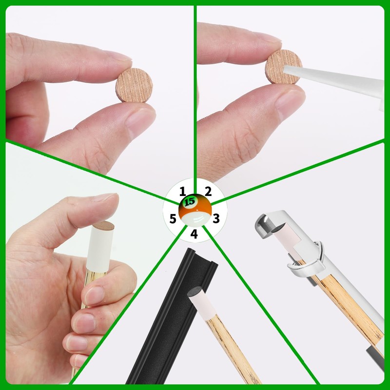 Vefungyan 39pcs Pool Cue Repair Kit: 2 Pool Cue Tip