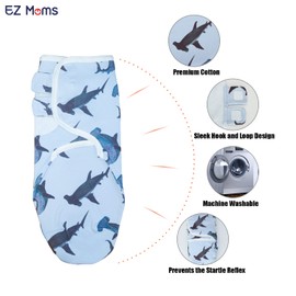 EZ Moms 3 Pack Baby Swaddle Sack 100% Cotton Soft Velcro Swaddles 3-6 Months Adjustable Easy Baby Boy Swaddle Blanket Cute Comfortable Preemie Swaddles Newborn Sleep Sack with 3pcs Headbands