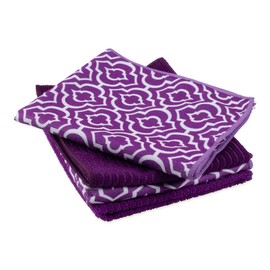 Set of 4 Purple and White Eggplant Lattice Patterned Rectangular Dishtowels 19"