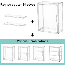 3 Tier Acrylic Display Case for Figures, Stackable Clear Storage Organizer Box with Magnetic Door & Adjustable Shelves for Collectibles, Action Figures & Miniatures, Wall-Mounted or Desktop Showcase