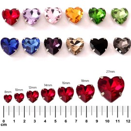 Sew On Rhinestones 50PCS Heart Rhinestones with Silver Prongs Setting,12 mm Glass Rhinestone for Crafts, Clothes, Shoes, Dance Costume,White