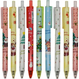 Maydahui Cute Retractable Christmas Ballpoint Pens, Set of 12, 0.5mm, Black Ink, Stylish, Gel Ballpoint Pens, Cute, Santa Claus, Christmas Tree, Elk, Christmas Present, Stationery, Gift