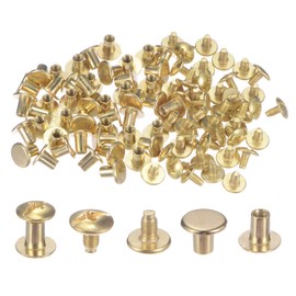 sourcing map 100set Round Flat Head Screws Buttons 5/16" Metal Stud Screw Rivets for DIY Leather Craft Bookbinding, Gold Tone