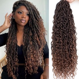 Samtress 30 Inch Goddess Faux Locs Crochet Hair 8 Packs Faux Locs Crochet Braids with Curly Ends Pre Looped Bohemian Hippie Soft River Locs Crochet Hair Extensions for Women (#T30)
