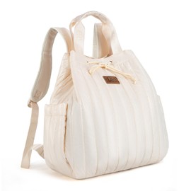 Montana West x Lee Puffer Backpack Purse for Women Quilted Travel Fashion Backpack Daypack Ladies Casual Drawstring Bag Beige