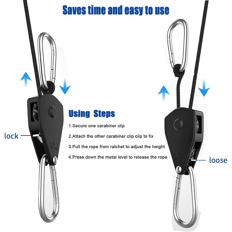 Grow Light Rope Hanger 2Pairs， Adjustable Rope Ratchet Hangers 150