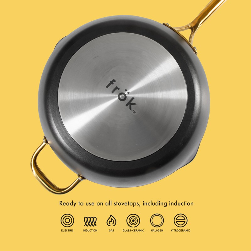 Frok 13" Frying Pan Wok Skillet 4MM Thick Quick Heat