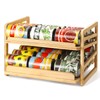 Yumkfoi Rolling Bamboo Can Organizer Rack, Stackable Double-Layer Can Organizers