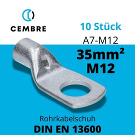 Cembre A7-M12 Tube Cable Lug 35 mm² M12 Uninsulated Tin-Plated Copper Pack of 10