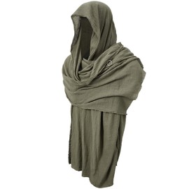 Century Star Renaissance Costume Men Cloak with Hood Cowl Hooded Medieval Post Apocalyptic Shawl Scarf Cape Shaman Sash Rogue Cyberpunk Accessories Green