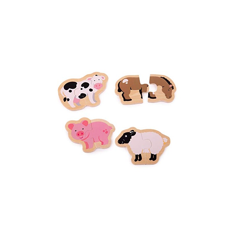 Bigjigs Toys Wooden Two Piece Puzzles - Farm Animals