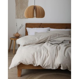 XZ XIFA Linen Duvet Cover Set, 100% Washed Textured French Flax Linen Bedding with Zipper Closure, Cooling for Hot Sleepers- 1 Duvet Cover and 2 Pillowcases (Oversized King, Natural Linen)