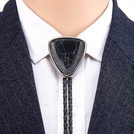KDG Triangle Nature Agate Shape Bolo Tie Western Cowboy Celtic Black Stone Necktie For Men