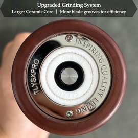 TLYSXPRO Wooden Salt and Pepper Grinder Set – Refillable Salt and Pepper Mill with Adjustable Upgraded Large Size Ceramic Burr – Manual Pepper Grinder with Beech Wood Body – 8.3” Tall (Chocolate Wood)