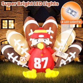 Gardwin 8ft Long Football Party Decorations Blow up Turkey No.87, Thanksgiving Football Turkey Inflatable,Football Mascot Inflatables with Built-in LED Lights for Outdoor Garden Lawn Decor