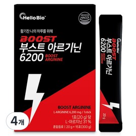 Hello Bio Boost Arginine 6200, 4 units, 300g / 헬로바이오 부스트 아르기닌 6200, 4개, 300g