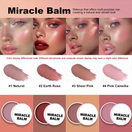 Melemando 4 Color Multi Glow Blush BalmFace Makeup, Face Creamy Blush for Women Cheek Lip Eye, Lightweight & Blendable Color Blush Palette for All Skin Types(02 Earth Rose)