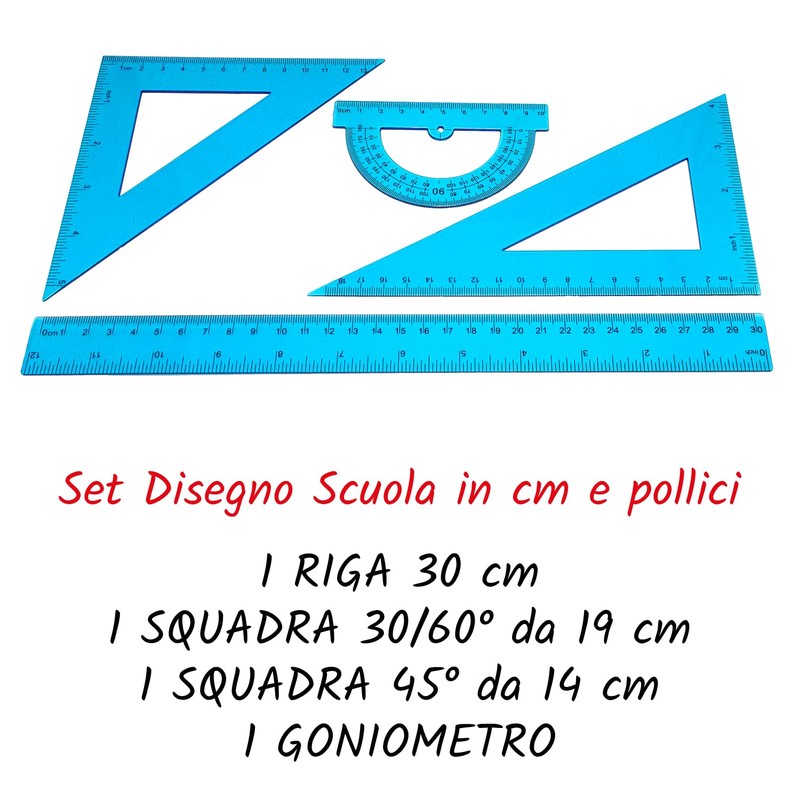 Geometry and Drawing Set 4 Pieces: Ruler 30 cm, Square