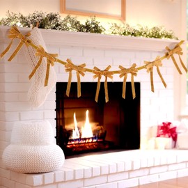 Chuangdi 9.8 ft Christmas Velvet Bow Garland 12/20 Pcs Bows Xmas Tree Decorations Hanging Winding Garland Vintage Wreath Door Craft Decor for Home Mantel Fireplace(Brown,12 Pcs,Velvet Ribbon)