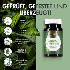 WellLife Garlic Fish Oil 60 Capsules - 1464.9mg Omega 3 Capsules High Dose from Sustainable Fish Oil in Triglyceride Form 264mg EPA & 175.8mg DHA Halal & Kosher with Antioxidants & Vitamin E