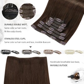 Moresoo Clip-In Real Hair Extensions, 135 g, #4 Dark Brown Hair Extension Clips, Double Wefts, Full Head, Clip-In Human Hair Extensions, 40 cm