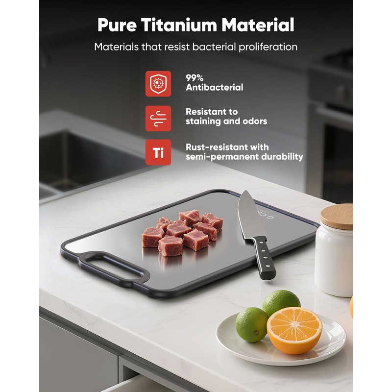 G.C&yite Titanium Cutting Board for kitchen, Double Sided Pure Titanium/Wheat