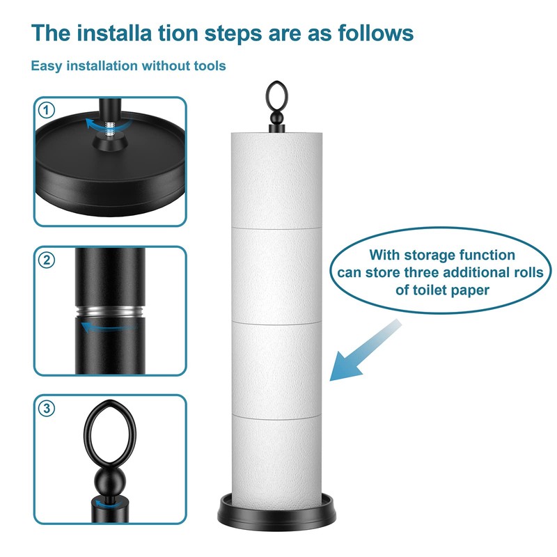 ROLABAM Toilet Paper Holder Stand with Reserve Function, Free Standing