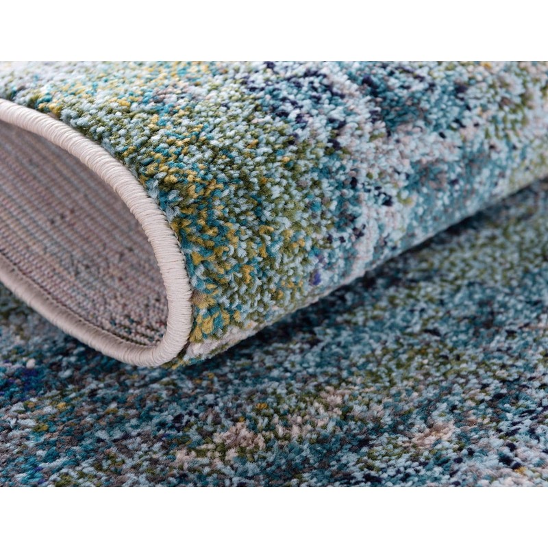 Unique Loom Chromatic Collection Abstract Modern Light Blue Round Rug