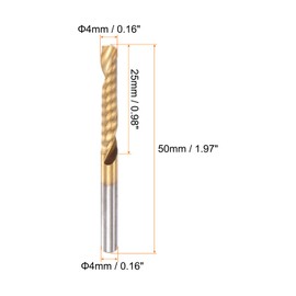HARFINGTON End Mill CNC Router Bit 4mm Diameter 25mm Cutting 50mm Length Titanium Plated High Speed Steel Single Spiral Flute Upcut Milling Cutter for Acrylic PVC MDF Hardwood