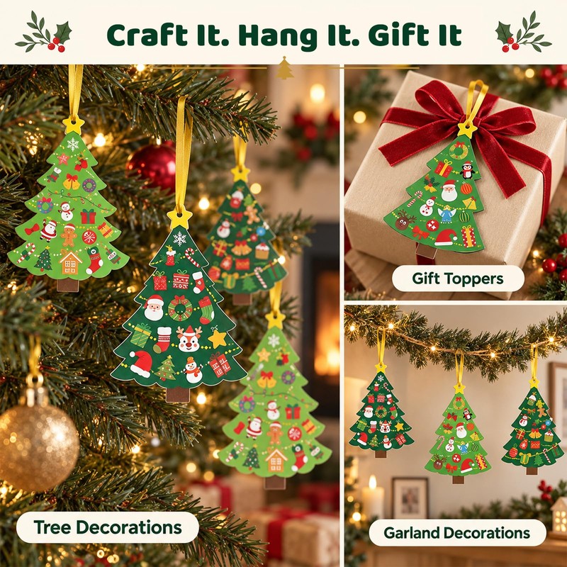 24Pcs Christmas Tree Crafts Kit,DIY Christmas Tree Decorations Set