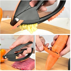 Lumbor37 Prensa de Ajo 3en 1, Exprimidor de Ajos Profesional, Cuchillas de Acero Inoxidable, Corta en Rodajas o Tritura Ajo Fácilmente, Incluye Pelador