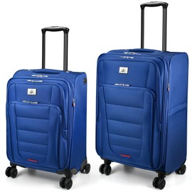 Verdi Luggage 2 Piece Set Suitcase Spinner Wheels Softshell Expandable, Carry On Luggage with USB Port (Navy, 2-Piece set(20/24))