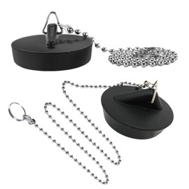 2 Pcs Universal Sink Plug Bathtub Bath Plug with Stainless Steel Chain Bathroom Kitchen Home Sink Plug Rubber Drain Stopper (Size 42mm To 45mm, Chain 40cm)