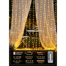 Brightown 300 LED Curtain String Lights, 9.8 FT Hanging Fairy Lights with Remote, 8 Modes, Waterproof Window Lights for Bedroom Backdrop Wedding Outdoor Party Christmas Decorations(Not Connectable)
