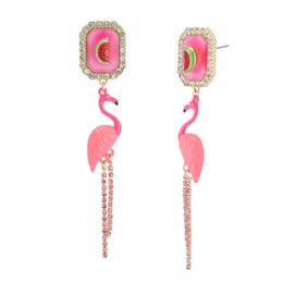 Betsey Johnson Women's Betsey's Backyard Flamingo Drop Earrings
