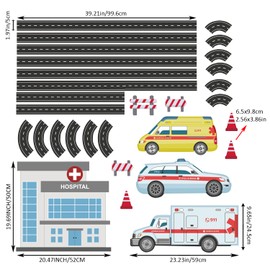 astrkiz Large Boy Wall Decals Peel and Stick, Realistic Cars Wall Sticker, Ambulance Vehicle Road Transportation Vehicle Wall Stickers for Boys Room Kids Playroom Gender Neutral Room Nursery Wallpaper