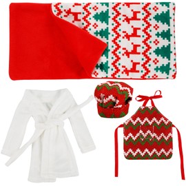 Set of 4 Doll Accessories, Christmas Elves, Including Elf Doll Bathrobe, Chef's Hat, Apron, Sleeping Bag, Christmas Elves Accessories Decorations