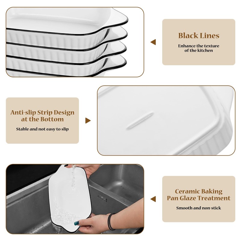 Hioph Lasagna Baking Dish, Set of 2 Ceramic Baking Dishes,