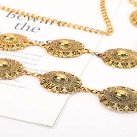 Foyten Women Western Belt,Silver Waist Chain Belt for Jeans Dress,Adjustable Metal Western Accessories for Women (Flower Gold)