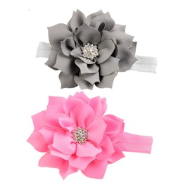 LDDCX Ivory+Yellow Girl Baby Flower Headbands Rhinestone Flower Princess.(FD83) (Pink+Gray)