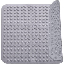 Shower Mat, 48 x 48 cm, Non-Slip Shower Mat, Massage Shower Mat, Non-Slip Mat with Suction Cup, Machine Washable, Sauna, Shower Room, Square (Grey)
