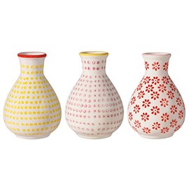 Bloomingville Susie Retro Vases Small Diameter 6.5 cm Height 11 cm Pink Yellow Red Ceramic Set of 3